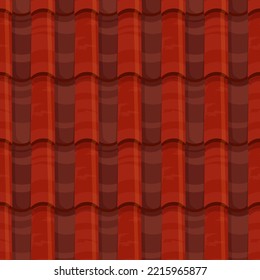 Red roof tile seamless background pattern, vector house rooftop texture. Clay shingle or terracotta roof top tile pattern for home rooftop cover with water gutter wave or ceramic tiling background