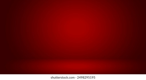 Red room background. Abstract empty studio. Horizontal bg. Light scene for product. Simple 3d backdrop. Gradient table. Minimal texture blank wall and floor. Skyline mockup. Vector illustration