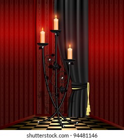 red room and black chandelier