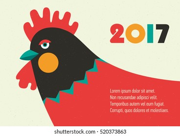 Red Rooster 2017 New Year Poster With Noise Textures In 1980's Style