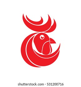 Red rooster abstract silhouette isolated on white background