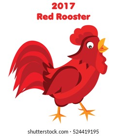 Red Rooster in cartoon style, 2017 new year symbol. Isolated red cock, vector illustration