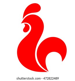 Red rooster, chicken, cock. Abstract vector illustration, logo, icon