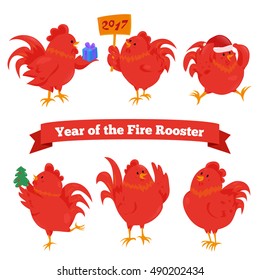 Red rooster chicken vector icon set