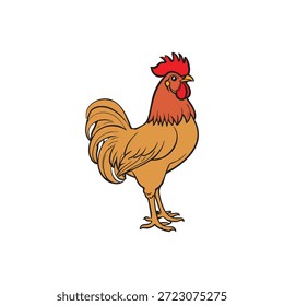 Red rooster chicken vector illustration, perfect for farm designs, poultry branding, agricultural graphics, rural-themed posters, animal artwork, and festive or cultural projects.
