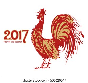 Red Rooster decorative. Symbol of 2017 on the Chinese calendar. Red cock vector template for New Year's design.