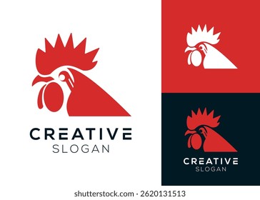 Red rooster head logo design for farm and chicken