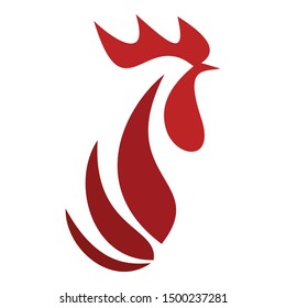 Red rooster head logo. Flat illustration of red rooster head vector logo for web design