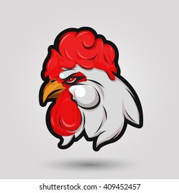 red rooster head sign on gray background