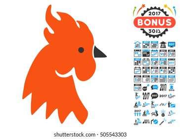 Red Rooster icon with bonus 2017 new year design elements. Vector illustration style is flat iconic symbols,modern colors.