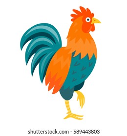  Red rooster isolated vector illustration cartoon style
