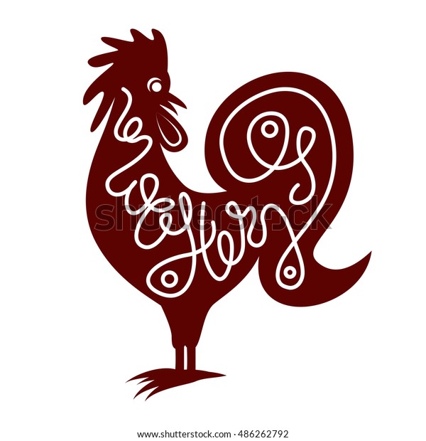 Red Rooster Lettering Inside Isolated On Stock Vector (Royalty Free ...