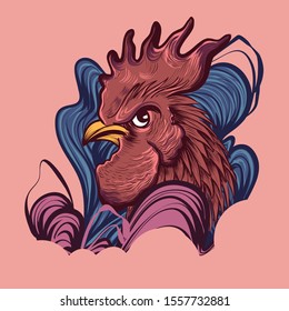 red rooster with line background