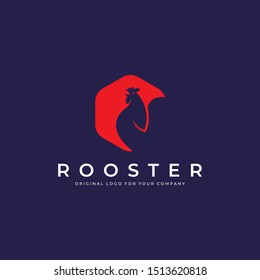 Red Rooster logo design on dark background with hexagon shape. Creative rooster logo inspiration. can be used as symbols, brand identity, icons, or others. 