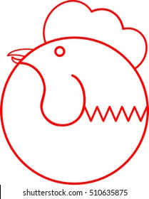 Red rooster logo as symbol of new year 2017 in Chinese calendar. Vector illustration of chicken. Isolated bird on white background.