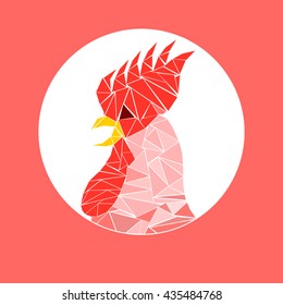 Red rooster mosaic logo for your product design. Vector illustration. 