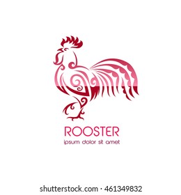Red rooster on white background. Rooster symbols. Logo company. Chinese calendar for the year of red fiery rooster 2017.