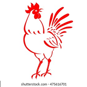 Red rooster on a white background symbol of 2017. New Year