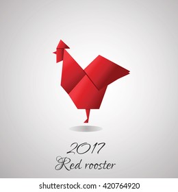 Red rooster in origami style icon. Vector illustration of 2017 new year symbol