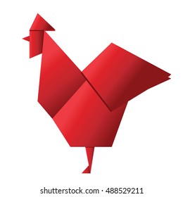 Red rooster in origami style icon. Vector illustration of 2017 new year symbol. Isolated design element for calendars, cards and other business