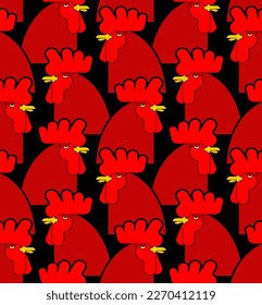 Red rooster pattern seamless. Red cock background. Ornament of kids fabric