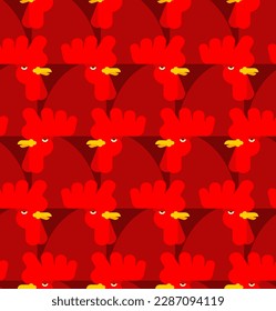 Red rooster pattern seamless. Red cock background. Ornament of kids fabric