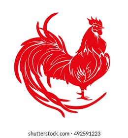 Red rooster, symbol of 2017 on the Chinese calendar. Happy new year 2017 card for your flyers and greetings card. Vector illustration