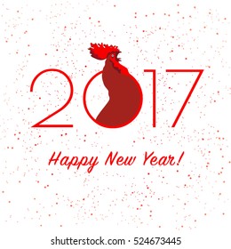 Red rooster, symbol of 2017 on the Chinese calendar. Happy new year card for your flyers and greetings card. Monochrome background.