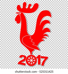 Red rooster, symbol of 2017 on the Chinese calendar. Happy new year 2017 card for your flyers and greetings card. Vector illustration. Transparent background