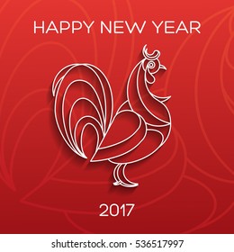 Red rooster, symbol of 2017 on the Chinese calendar. Happy new year 2017 card for your flyers and greetings card. Vector illustration