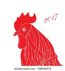 Red Rooster - The symbol of the Chinese New Year. Silhouette of paper with the shadow on a white background. Vector illustration.