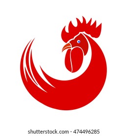 Red rooster. Symbol of New Year icons on a white background