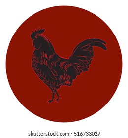 Red rooster. The symbol on the Chinese calendar. Silhouette, logo, sign.