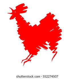 Red rooster. Vector illustration of red rooster drawn by hand, isolated on white background