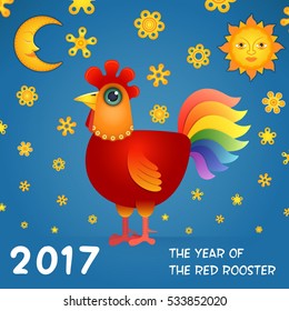 Red Rooster Vector Illustration, Symbol of 2017 on the Chinese Calendar.