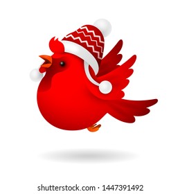 Red rooster wearing winter hat cartoon illustration. Winter, New Year, celebration. Christmas concept. Vector illustration can be used for topics like holiday, childhood, event