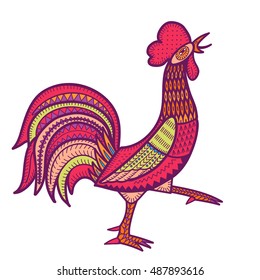 Red Rooster. White background. Vector element for New Year's design.