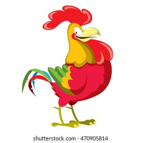 Red rooster - zodiac symbol of 2017. Cartoon vector illustration
