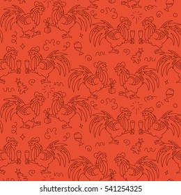 red roosters seamless pattern