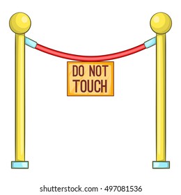 Red rope barrier with sign do not touch icon. Cartoon illustration of rope barrier vector icon for web