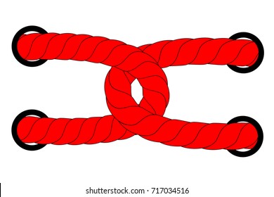 Red Rope Out From Hole, Isolated on White