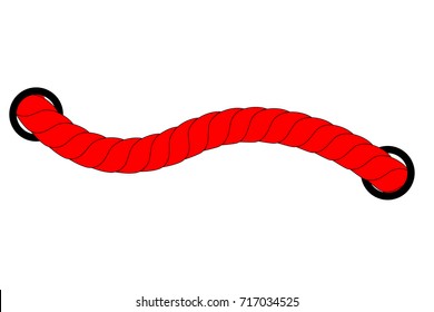 Red Rope Out From Hole, Isolated on White