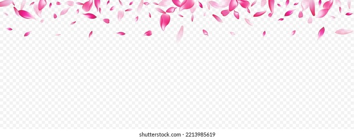 Red Rosa Vector Panoramic Transparent Background. Flower Spa Texture. Tree Beauty Backdrop. Sakura SummerDrop Congratulation. Bright Floral Garden Pattern.