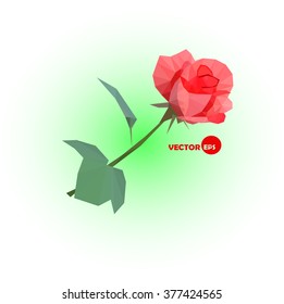 Red rose. an abstract rose made in polygonal style. Geometric low poly illustration.