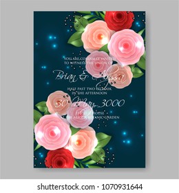Red Rose Anemone Floral wedding invitation vector tempate 3d origami rununculus