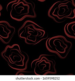 Rosa roja. Hermoso patrón sin fisuras en el fondo negro. Patrón transparente de las flores.