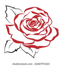 Red rose as black line sketch drawing for design elements for greeting card  invitation  wedding  invitation  love  valentine's day  mother's day  women's day