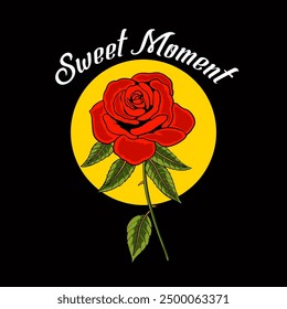 Red rose blooming under a yellow sun, a symbol of love and passion