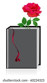 Red rose in the book isolated on white. Vector illustration
