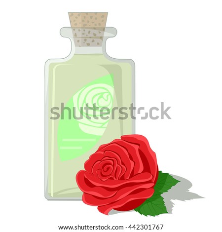Red rose and a bottle filled with attar